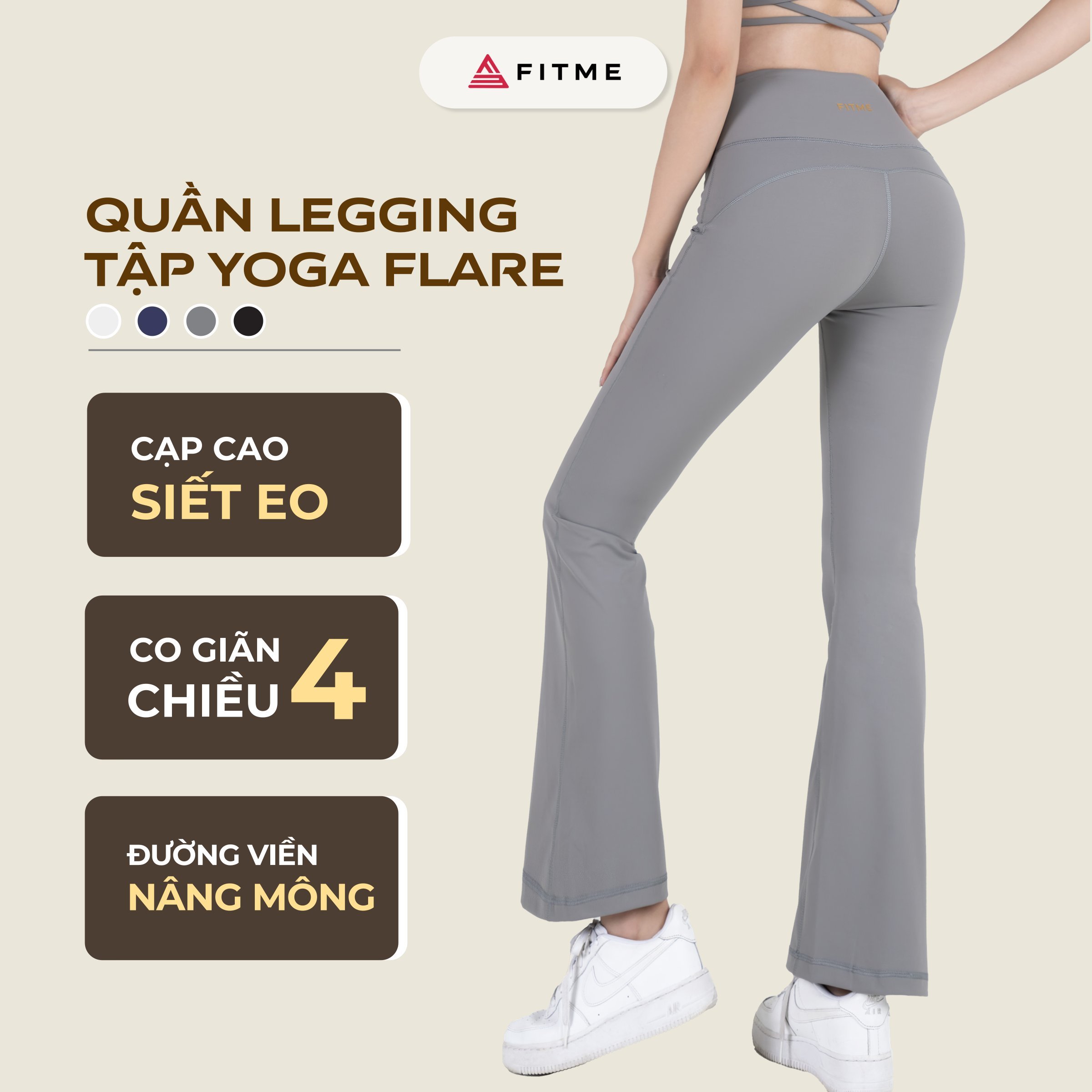 Quần tập gym yoga nữ ống loe Fitme Flow legging cạp cao nâng mông tôn dáng Flare - QDOL