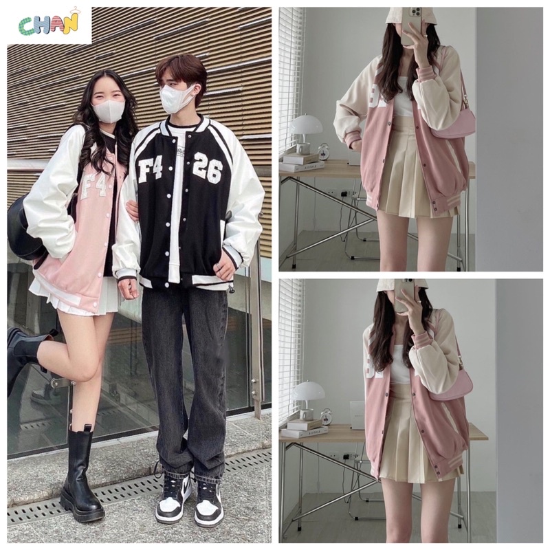 Áo khoác bomber nỉ f426 form rộng unisex, áo bomber nữ màu hồng dễ thương