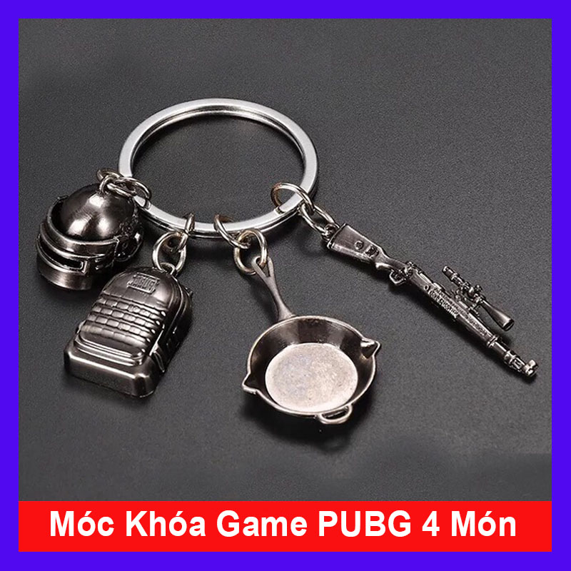 Móc Khóa Game Pubg mini bằng hợp kim kẽm (Đủ phụ kiện nón + aka + chảo + balo)