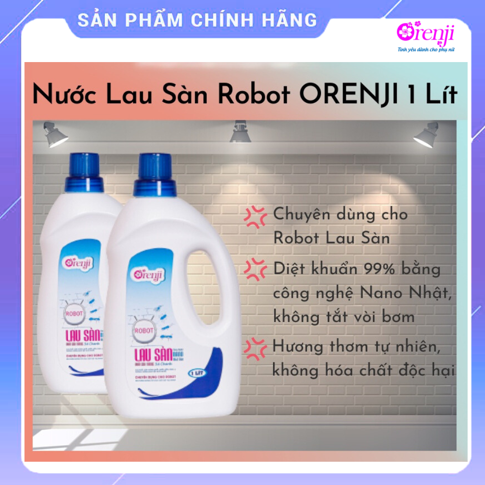 Nước lau sàn chuyên dụng dành cho robot hút bụi lau nhà Orenji thơm mát tinh dầu sả chanh, nano bạc tiêu diệt vi khuẩn, phù hợp với mọi loại robot, không gây tắc vòi phun