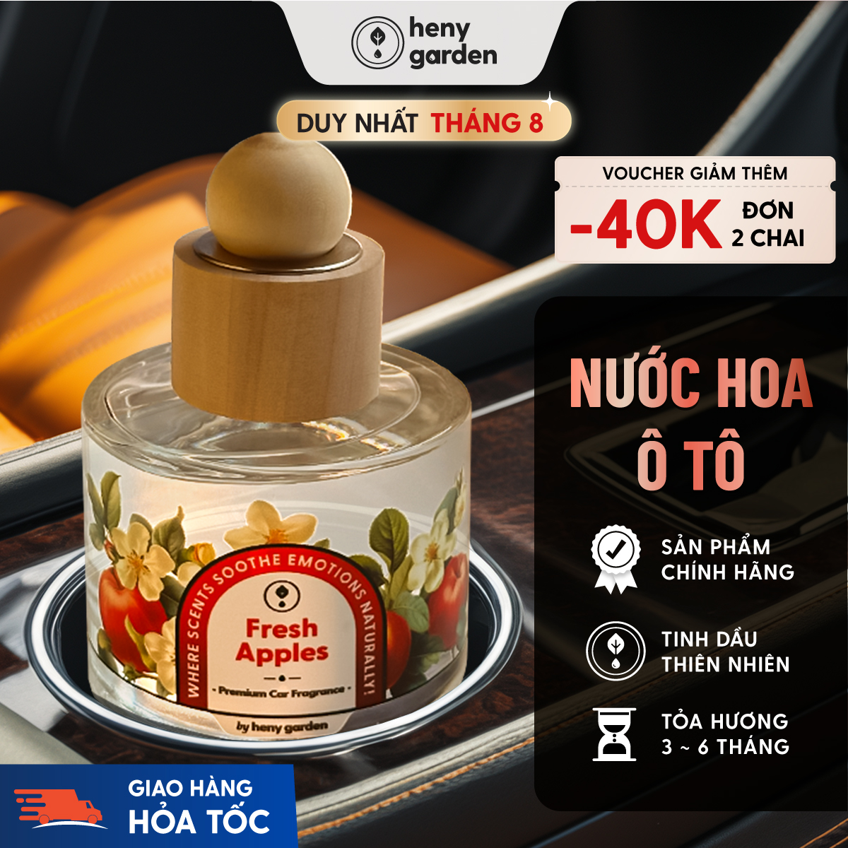Nước hoa ô tô heny garden cao cấp - nước hoa xe hơi, tinh dầu thơm xe ô tô khử mùi, chống say xe, mùi hương thư giãn