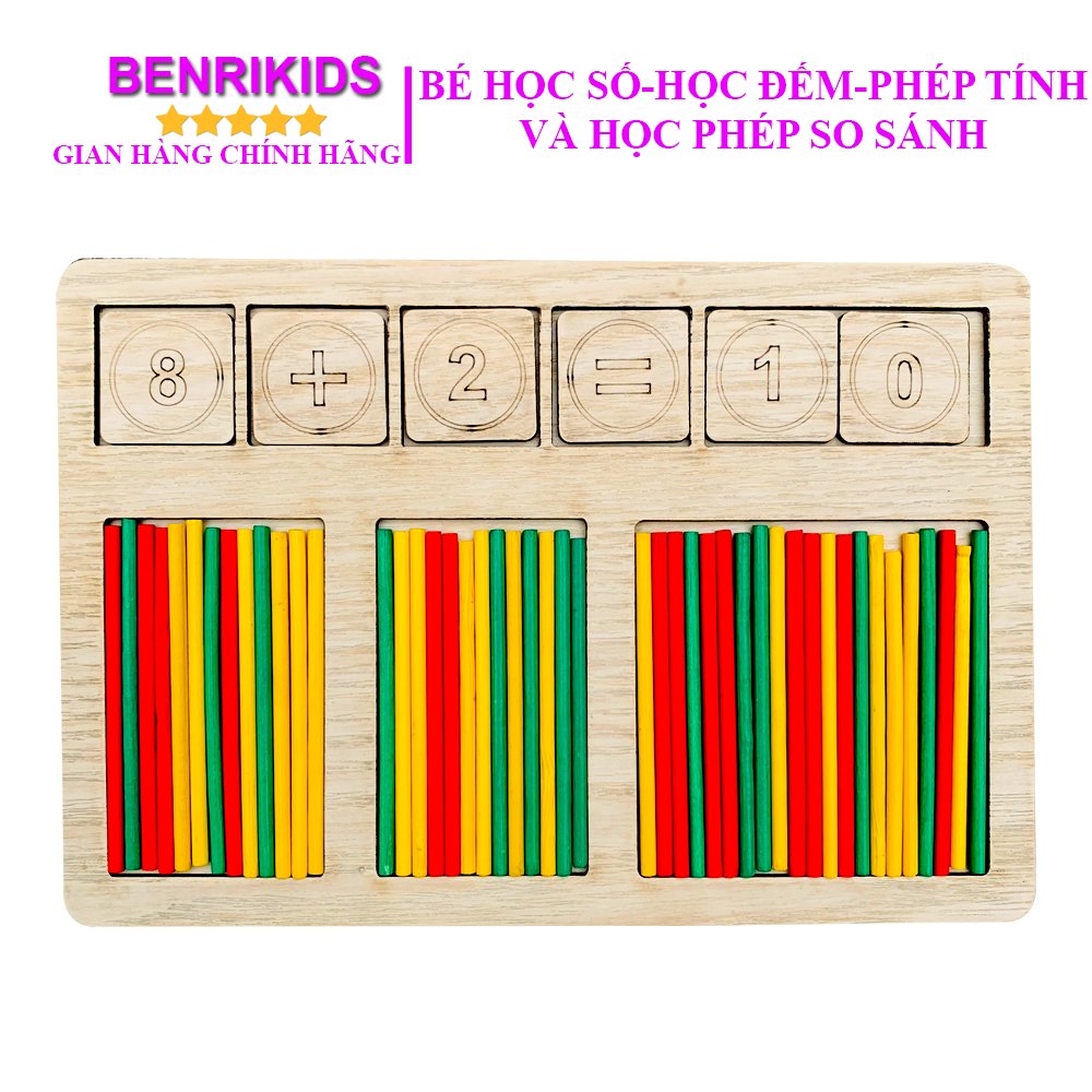Bộ Đồ Chơi Học Số Học Đếm Tập Làm Phép Tính Kèm Bộ 100 Que Tính Bằng Gỗ Benrikids Cho Bé Từ 3 Tuổi, Đồ Chơi Giáo Dục Trẻ Em