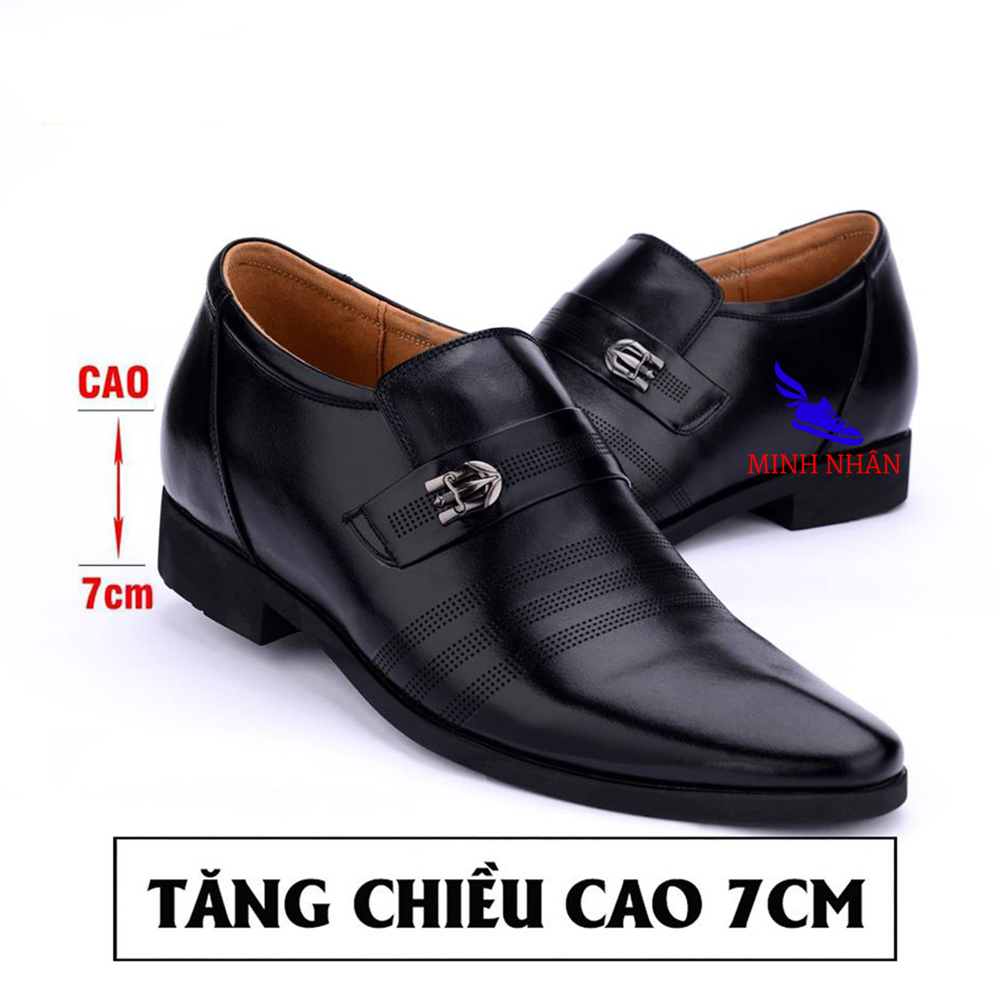 Minh Nhân - Giày tăng chiều cao nam 7cm Da bò Bảo hành 12 tháng Giày Tăng Chiều Cao Nam Cao Ẩn 7cm Kín Đáo Bí Mật Từ Bên Trong G-2 màu nâu + đen