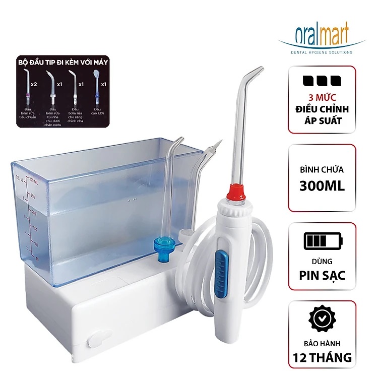Máy tăm nước cá nhân không dây Waterjet Cordless Nano (5 đầu tăm, dùng được cho người niềng răng, có đầu cạo lưỡi) | Oralmart