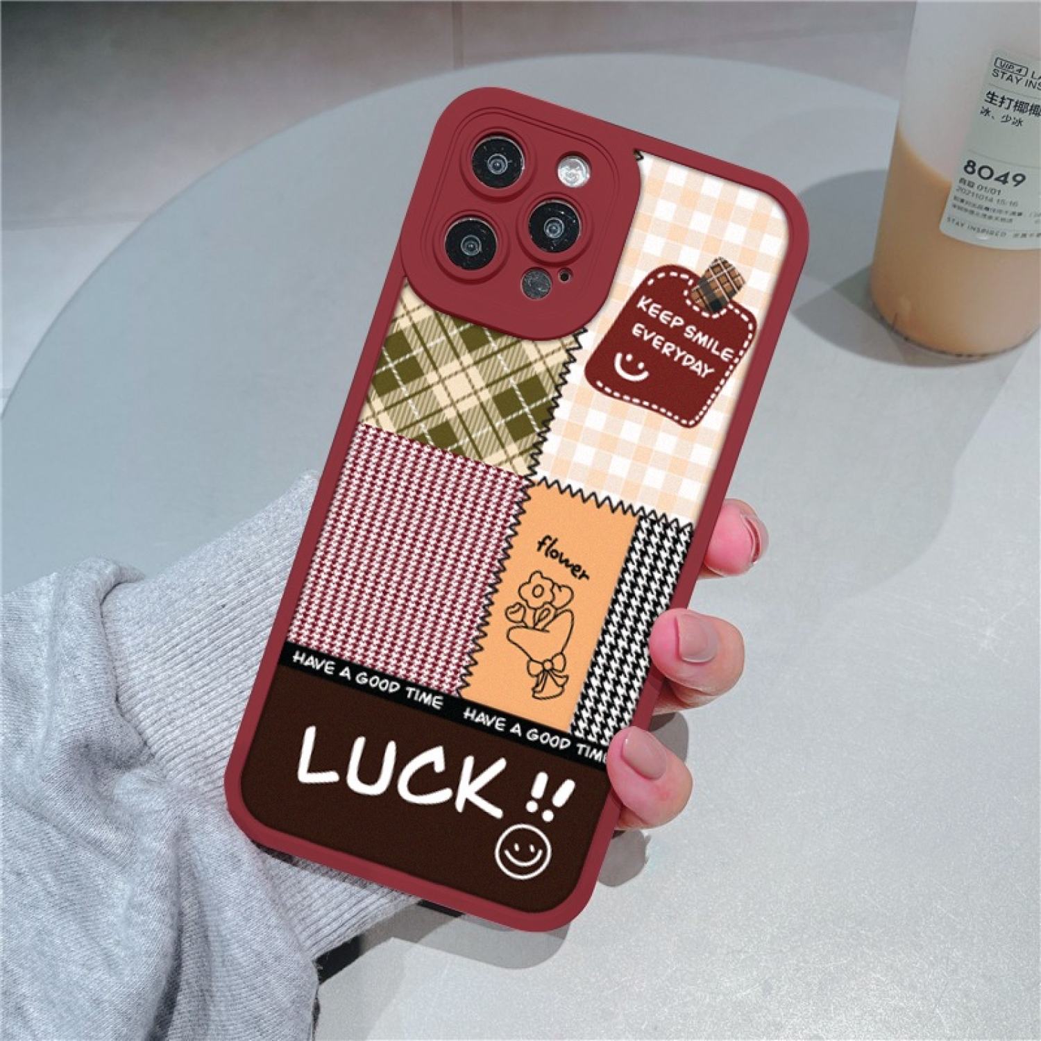 Ốp lưng iρhone cạnh vuông lỗ camera hoa caro 6/6plus/7/7plus/8/8plus/x/xr/xs/11/12/13/pro/max/plus/promax-Awifi K2-2