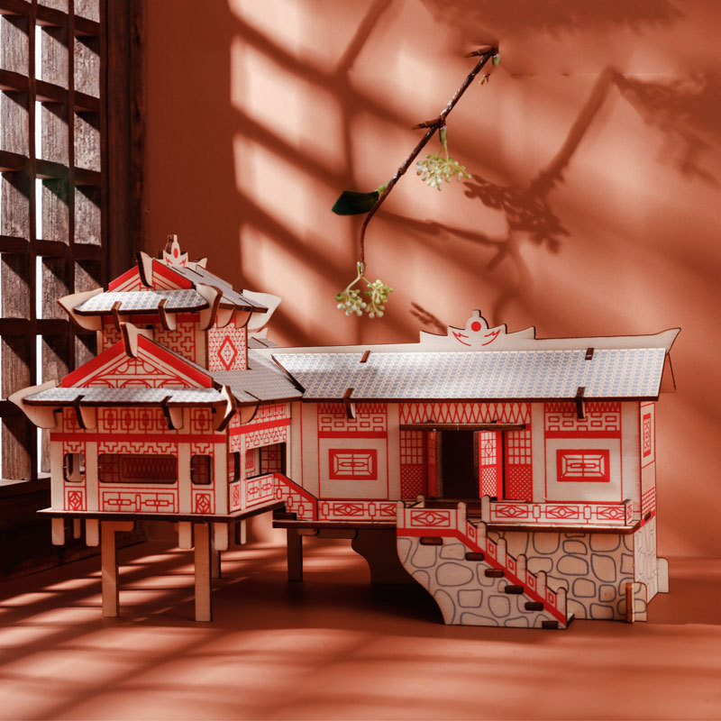 Đồ chơi lắp ghép 3D gỗ mô hình Nhà Sàn Truyền thống dân tộc cắt laser