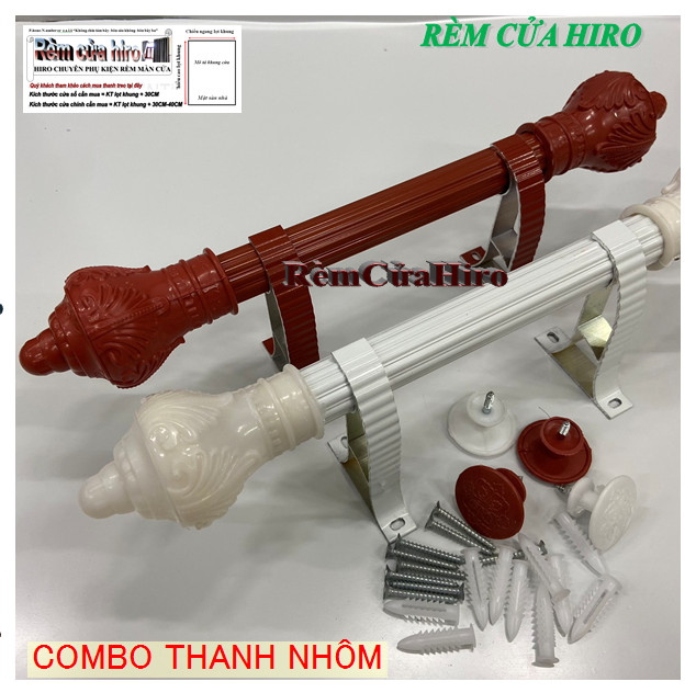 Thanh treo rèm màn cửa nhôm 1.2m đủ phụ kiện