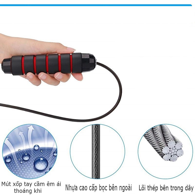 Dây nhảy thể dục , Dây nhảy lõi thép, không bị rối dùng để tập thể dục độ dài 2.9m, hỗ trợ giảm cân