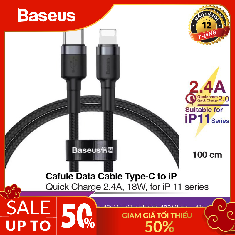 Cáp sạc nhanh Baseus Cafule Data Cable Type-C to iPhone 2,4A 18W phân phối bởi baseusstore