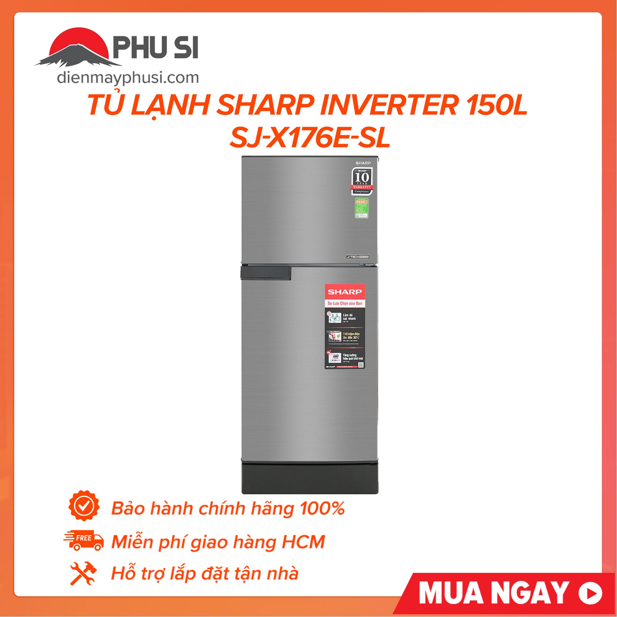 Trả góp 0% - bảo hành 1 năm - tủ lạnh sharp inverter 150 lít sj-x176e-sl
