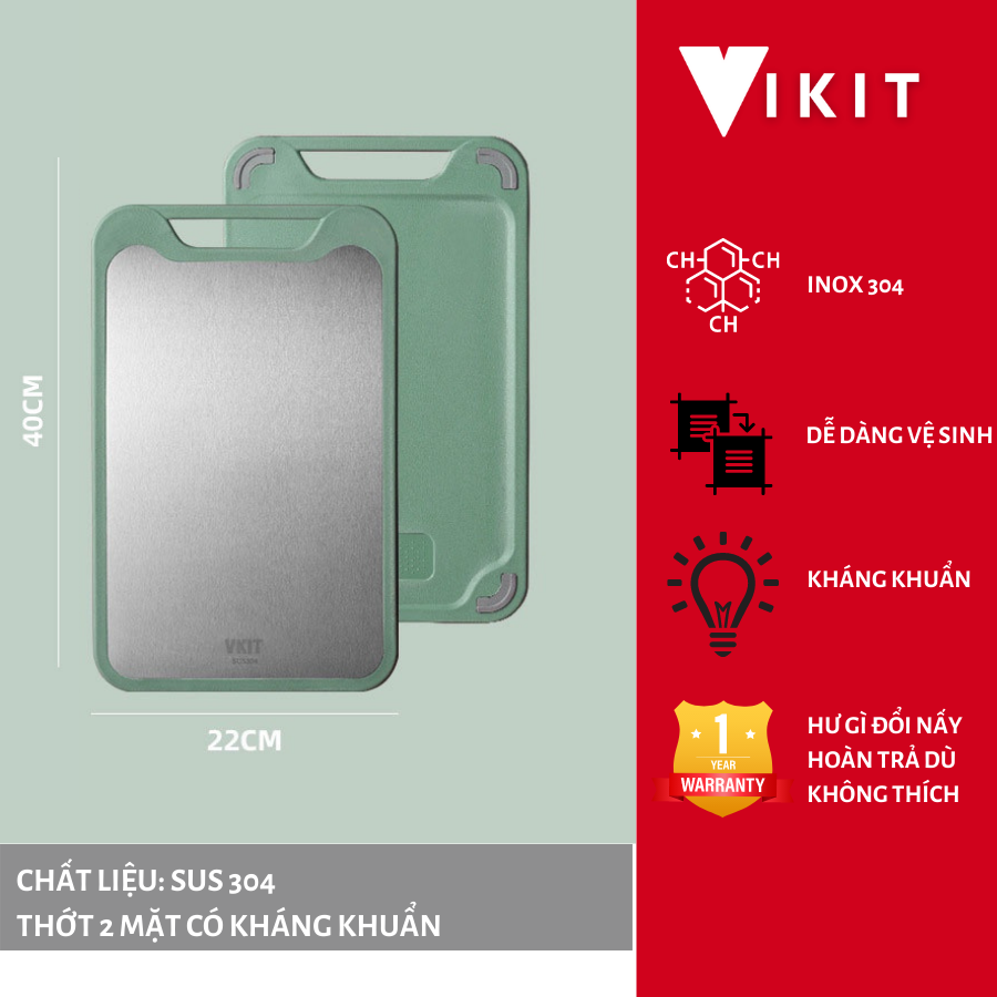 Thớt inox kháng khuẩn - thớt inox 304 cao cấp 2 mặt vikit th02