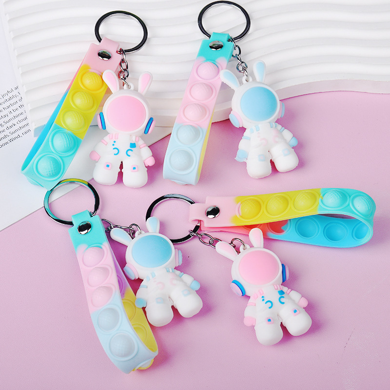 Móc khóa thỏ phi hành gia hoạt hình siêu dễ thương, kèm dây Push Pop