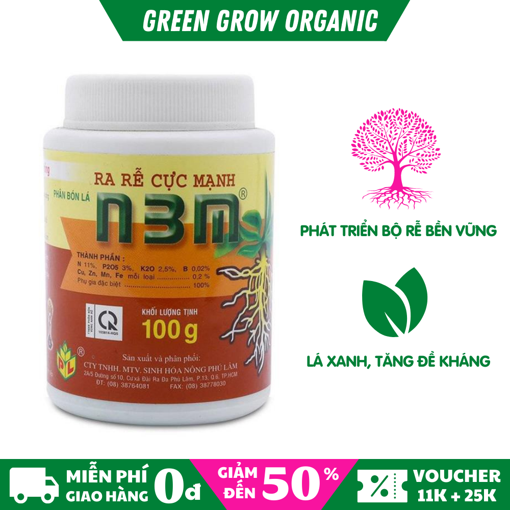 Phân bón kích rễ N3M 100gr GREEN GROW ORGANIC kích ra rễ cực mạnh siêu ra rễ cho cây, hồi phục cây đang suy yếu, còi cọc MS126