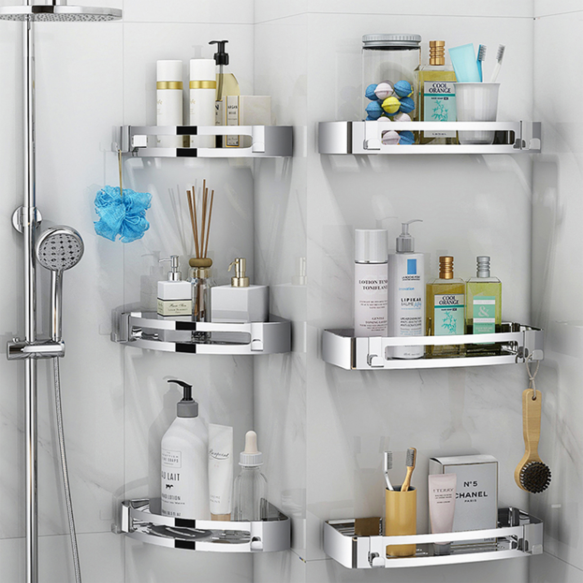 Kệ góc phòng tắm Inox 304 AnShin chống gỉ sét - có thể bắt vít hoặc dán keo có sẵn