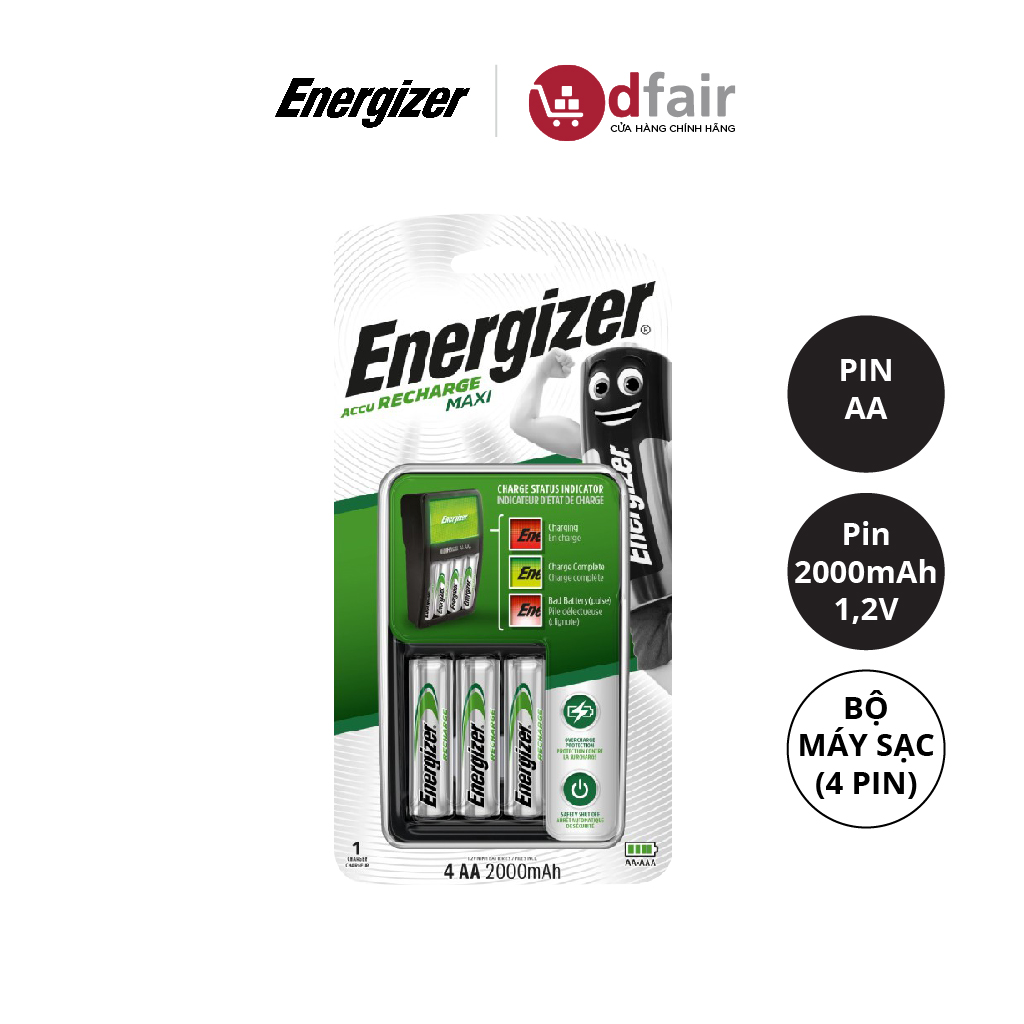 Bộ máy sạc pin maxi energizer chvc m4, pin: aa nimh 2000mah 1,2v, có thể sạc 2 pin hoặc 4 pin aa hoặc aaa - 100909498