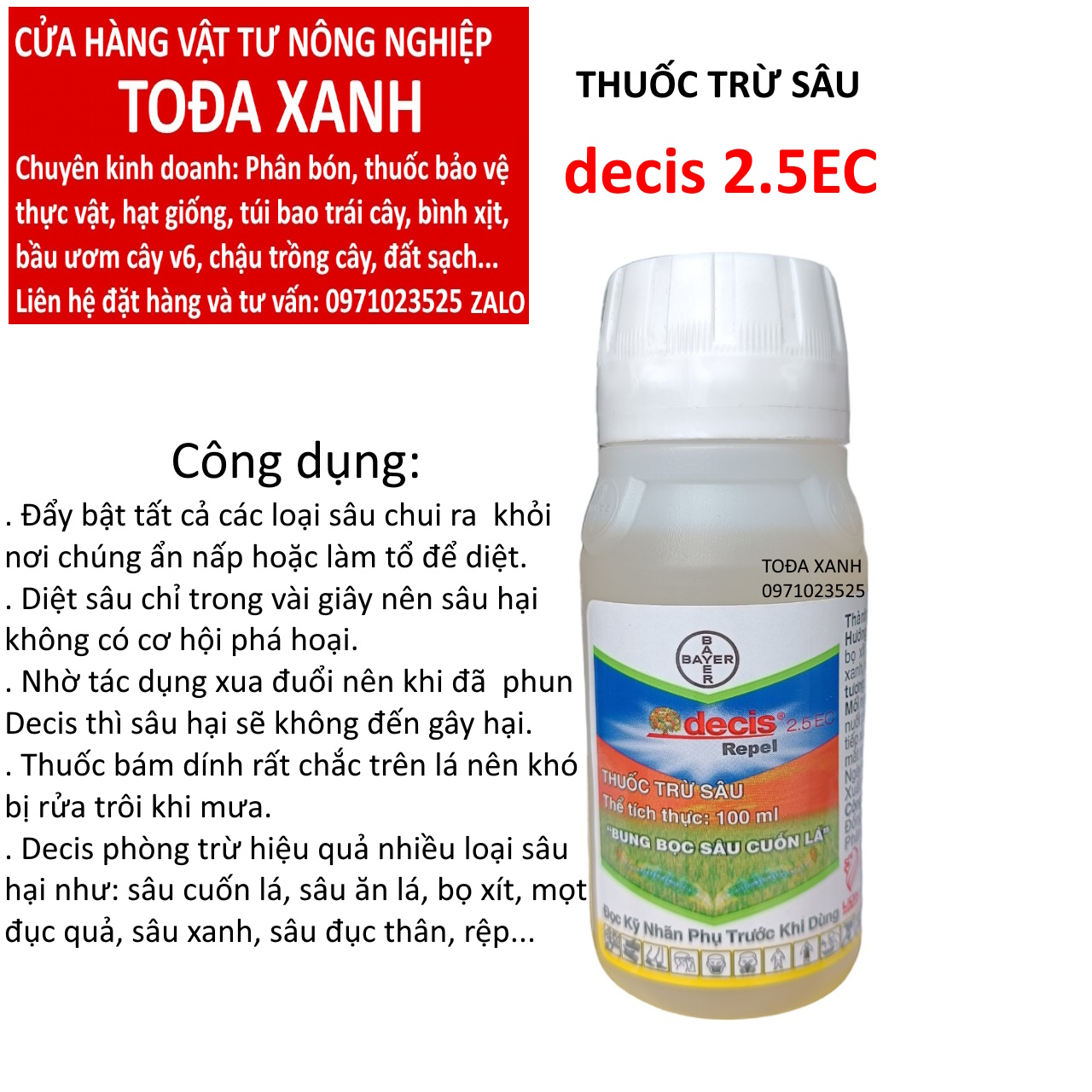 Decis repel 2.5ec chai 100ml, chuyên trừ sâu cuốn lá, bọ xít, mọt đục quả, rệp, sâu xanh, sâu khoang...