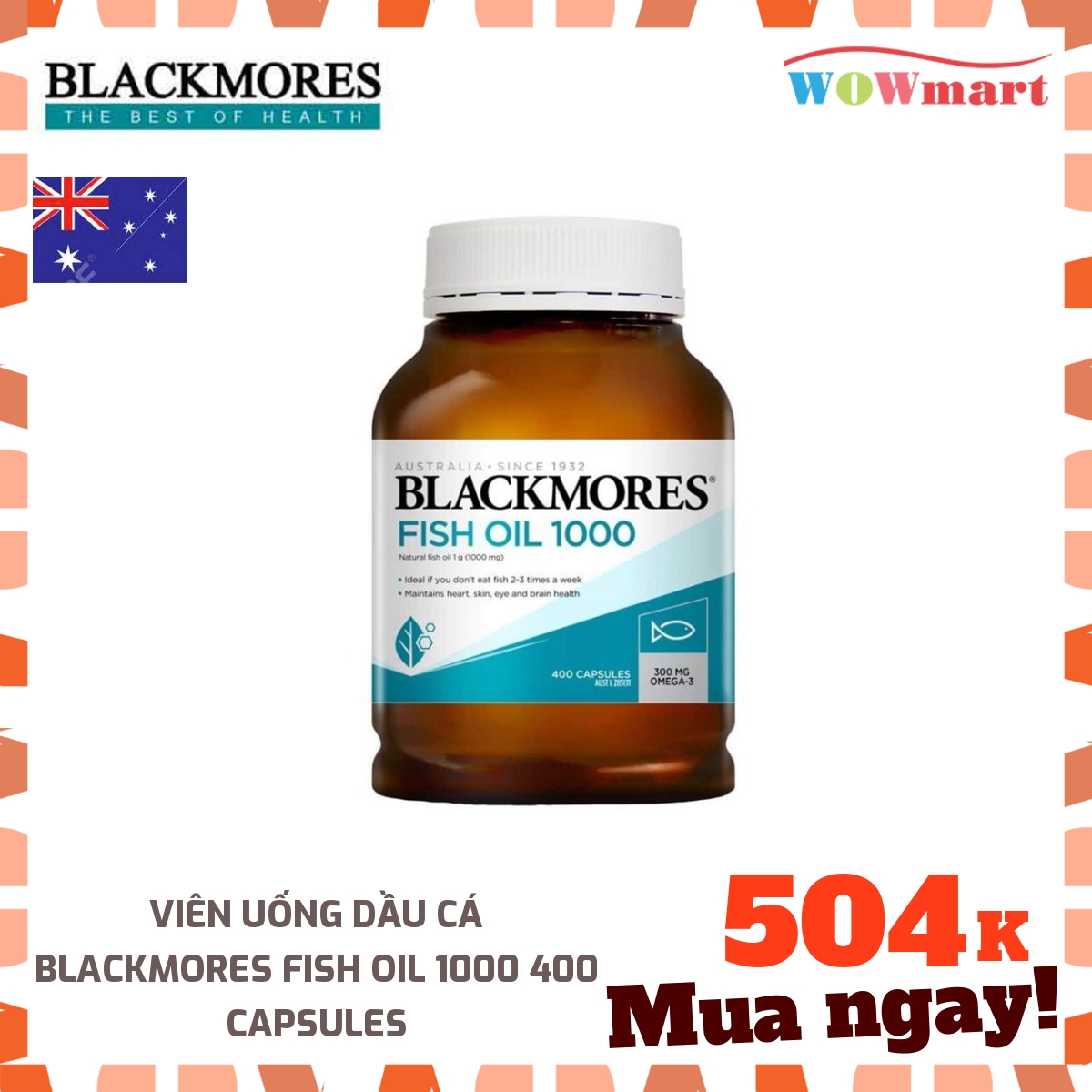 Viên uống dầu cá Blackmores Fish Oil 1000 400 viên - [ÚC]