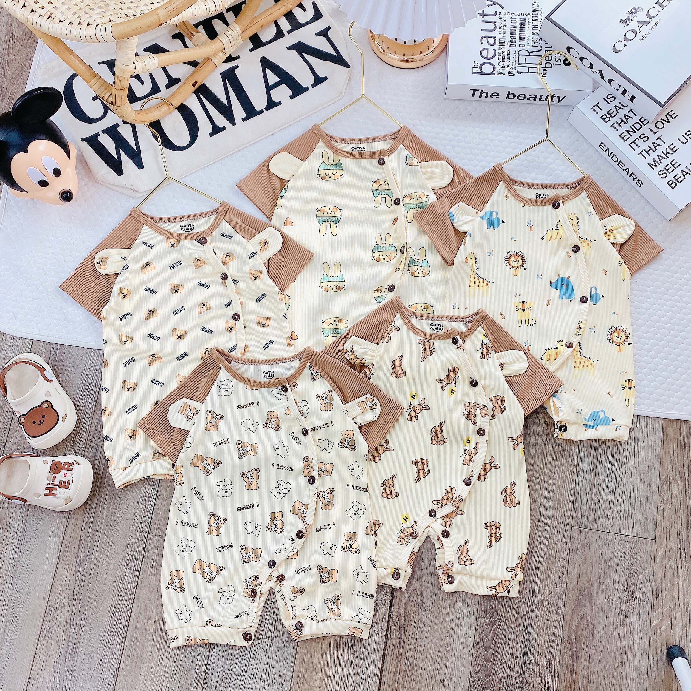 (MS90)Body đùi tăm lạnh khuy lệch tai thú cực xinh cho bé