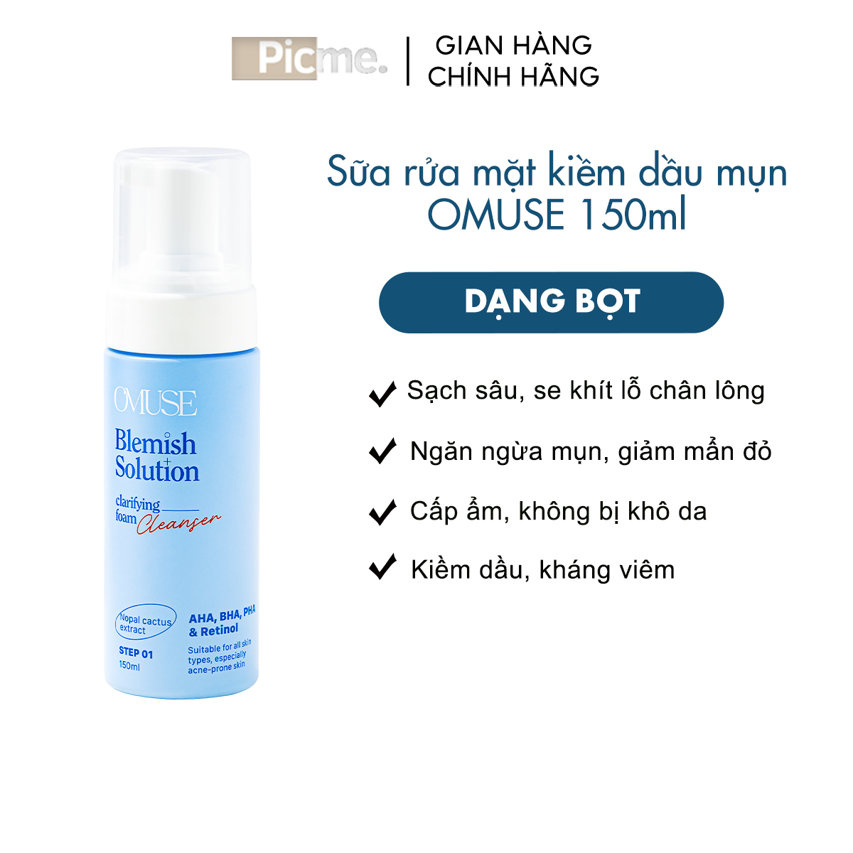 Sữa Rửa Mặt Ngừa Mụn Dạng Bọt OMUSE Blemish Solution Clarifying Foam Cleanser 150ml