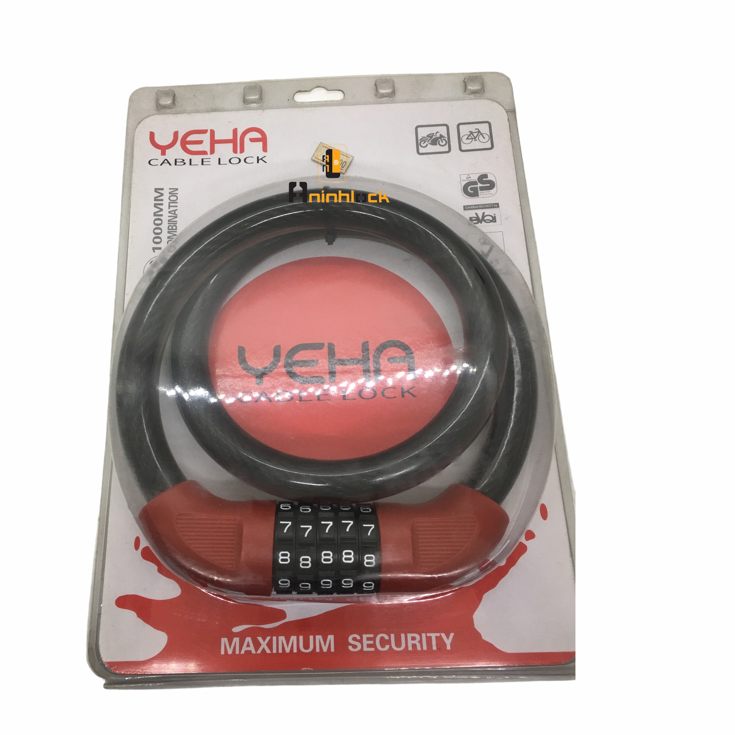 Khóa dây cáp xe Yeha 1 mét phi 20mm sử dụng mã số chất liệu là cáp đôi chống cắt bảo hành 12 tháng