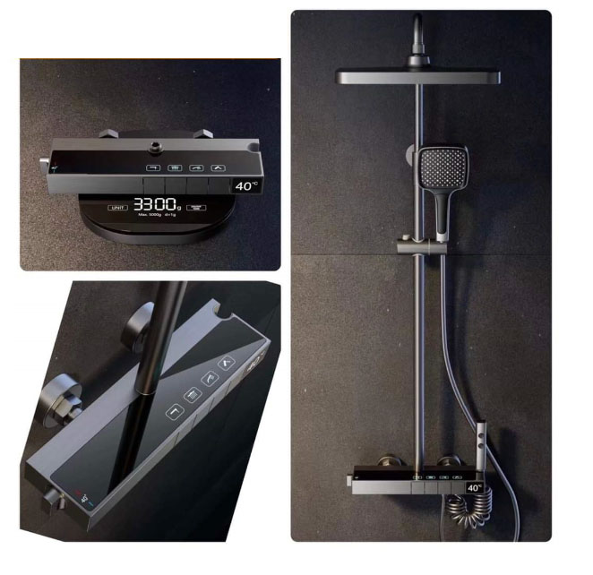 Bộ sen cây tắm đứng kính cường lực mạ titan hiển thị nhiệt độ tcare ts-4009 - hàng cao cấp