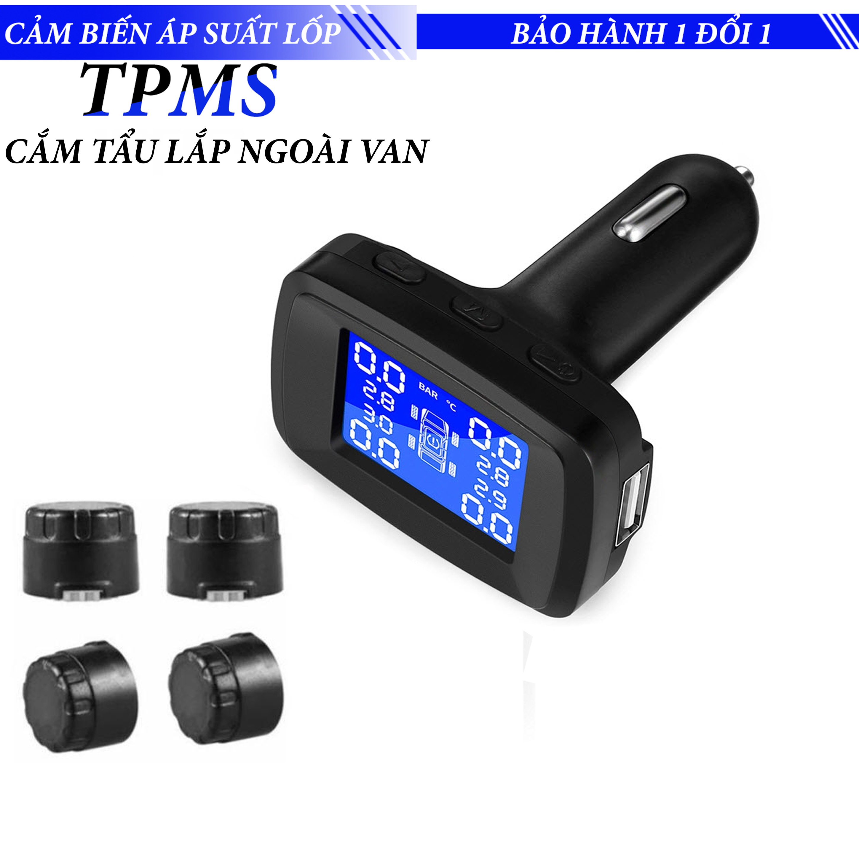 Cảm biến áp suất lốp TPMS TP620 Cắm Sạc ô tô(gắn ngoài) dễ dàng tự lắp đặt tại nhà