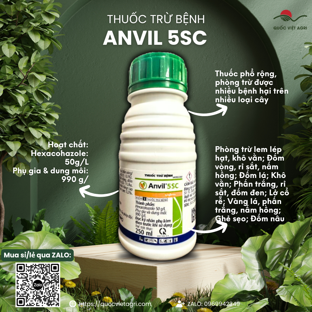 Thuốc trừ bệnh ANVIL 5SC (chai 250ml) - Chính hãng Syngenta, Trừ bệnh gỉ sắt, phấn trắng cho hoa hồng, cúc...