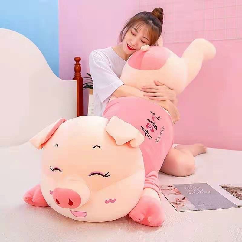 Gấu bông heo ngủ mặc áo Hồng siêu khổng lồ siêu mềm mịn siêu kute kích thước 1m4.