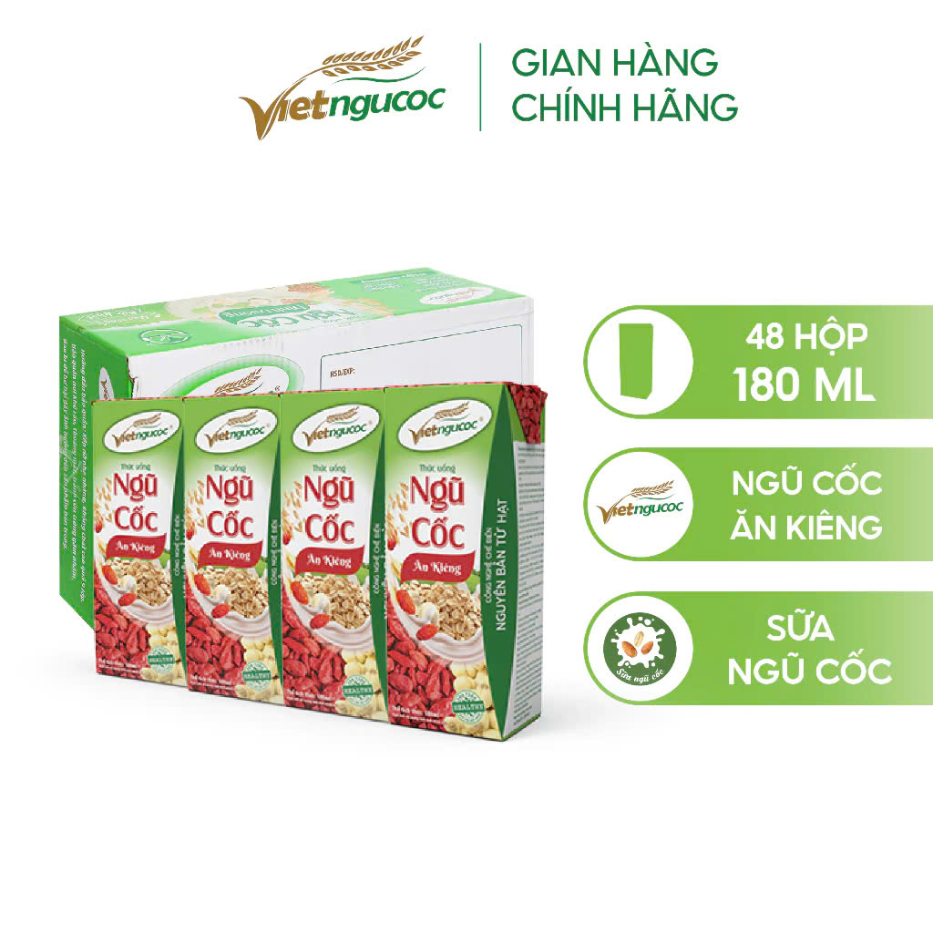 Thùng 48 Hộp Sữa Ngũ Cốc Ăn Kiêng VIỆT NGŨ CỐC Uống Liền Thích Hợp Cho Người Ăn Kiêng Giảm Cân 180ml/Hộp