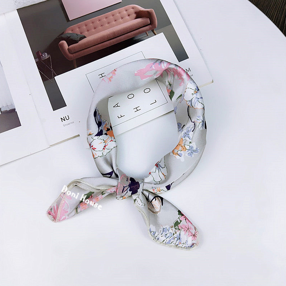 [50Cmx50Cm] Square Silk Scarf Turban Bandana 50X50 Neck Scarf Hair Tie Bow Wrap Handbag - Doni House - 6