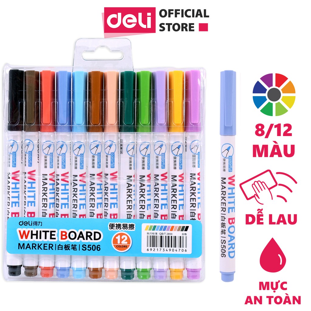 Bút dạ đa năng Deli - 8/12 màu - Viết trên nhiều chất liệu - 1 hộp - S504/S506