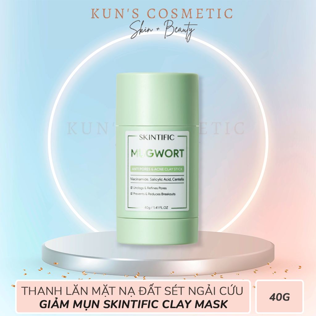 Thanh lăn mặt nạ đất sét ngải cứu giảm mụn skintific chăm sóc mặt clay mask 40g