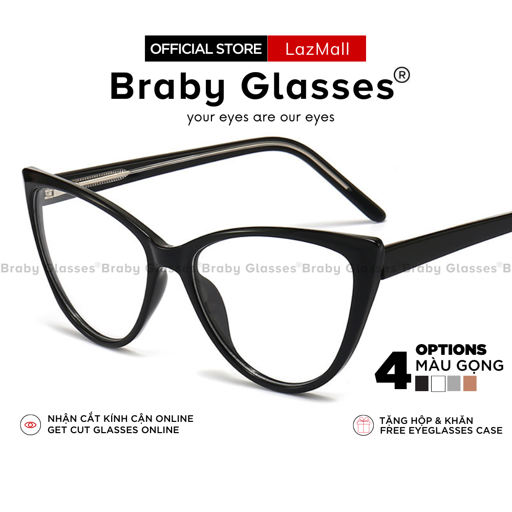 Gọng kính cận mắt mèo thời trang nam nữ Braby Glasses chất liệu nhựa cao cấp lõi titan chống gãy MK68