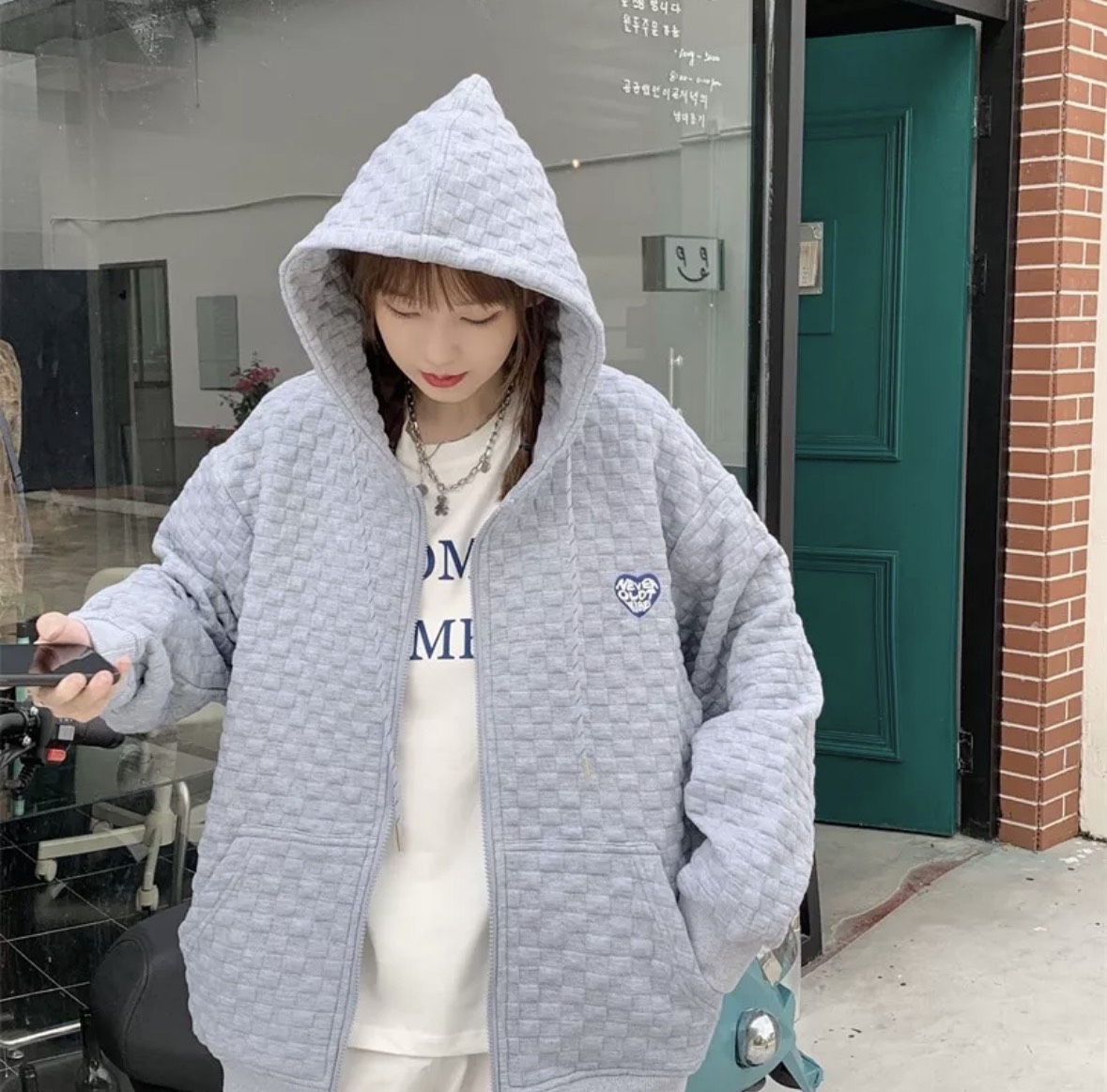 Áo Khoác Nỉ Hoodie dây kéo form rộng Thêu Trái Tim Chất vải mềm mịn siêu đẹp form rộng phong cách hàn quốc - U79