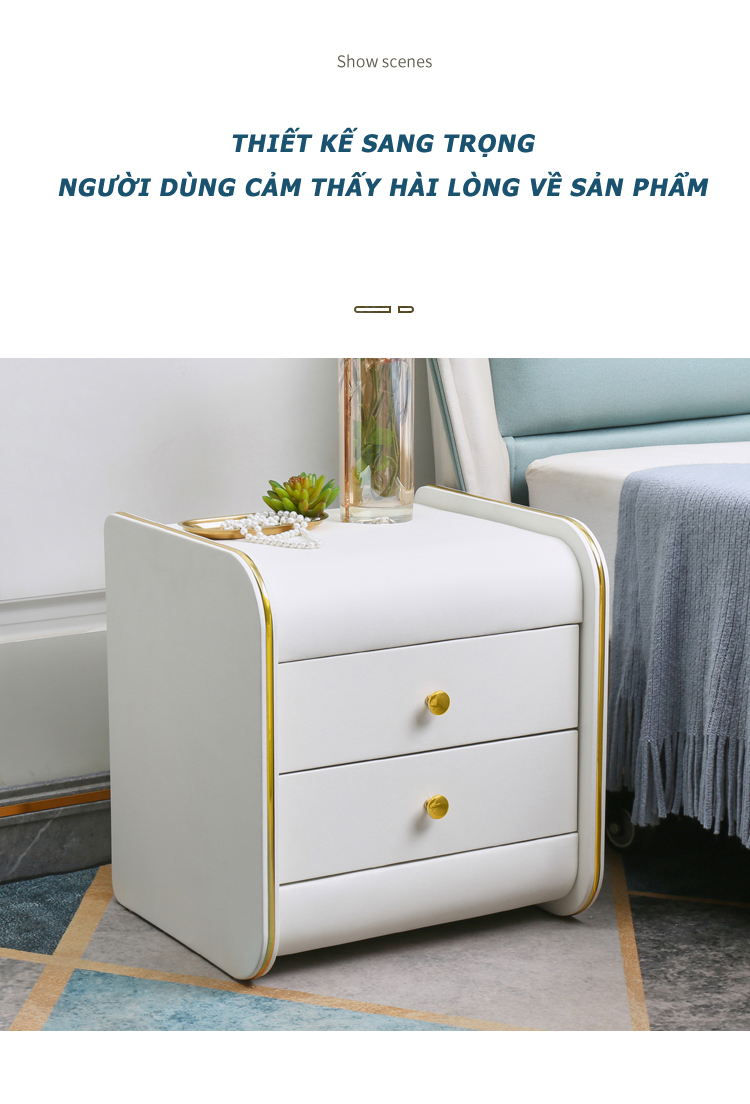 Tab đầu giường phong cách Châu Âu nẹp chỉ vàng sang trọng- Tab đầu giường mini decor phong cách mới - Tủ đầu giường giá rẻ- Kệ để đồ trang điểm - Tab giường 2/ 3 ngăn