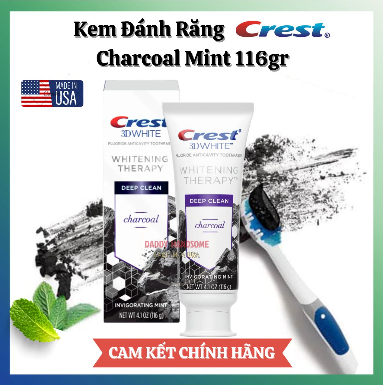 Kem đánh trắng răng Crest Charcoal Deep Clean 116g Chính Hãng Mỹ