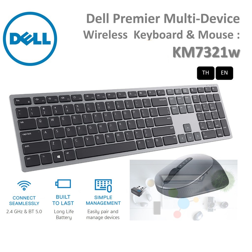Dell KM7321W Premier Multi Device Keyboard Mouse - Bộ bàn phím & Chuột không dây kết nối 3 thiết bị: 2 Bluetooth và 1 USB - KM 7321 7321W