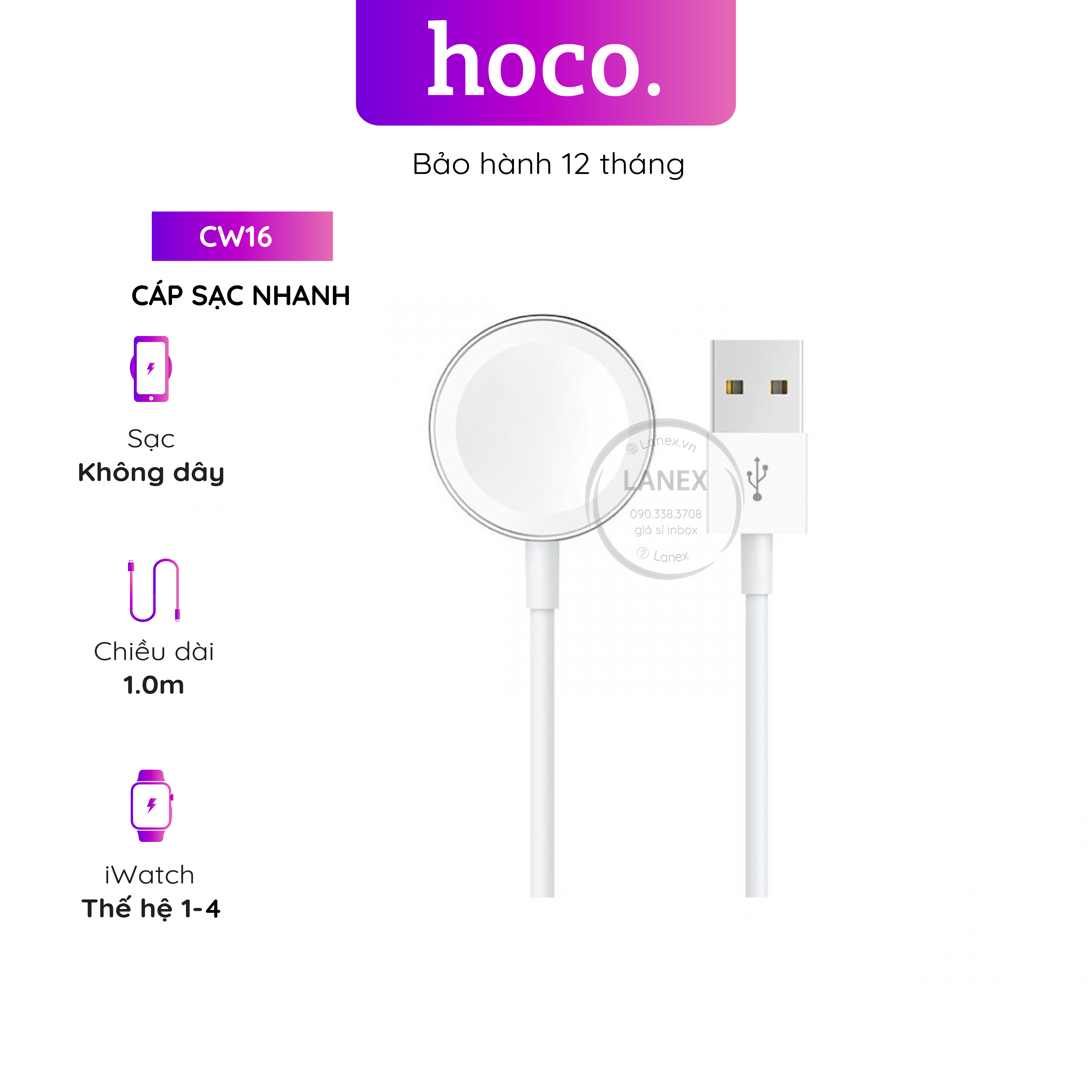 Cáp Sạc Nhanh Hoco Cw16 Nhựa Pc Apple Watch 0.35a Dài 1.0m