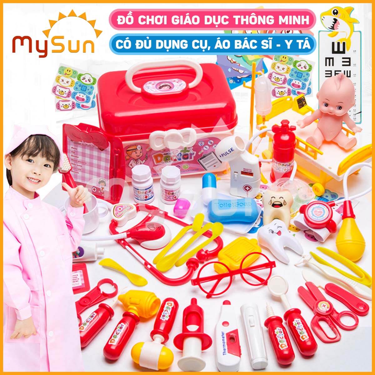 Bộ đồ chơi bác sĩ sỹ cho bé gái trai khám bệnh răng nha khoa cao cấp - Áo bác sĩ y tá hướng nghiệp MySun