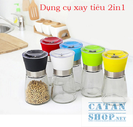 [HCM]❤️HÀNG HOT❤️ DỤNG CỤ XAY TIÊU CẦM TAY 2IN1 LỌ THỦY TINH Lọ xay tiêu cầm tay nhỏ gọn tiện dụng. GD307-XayTieu-nho