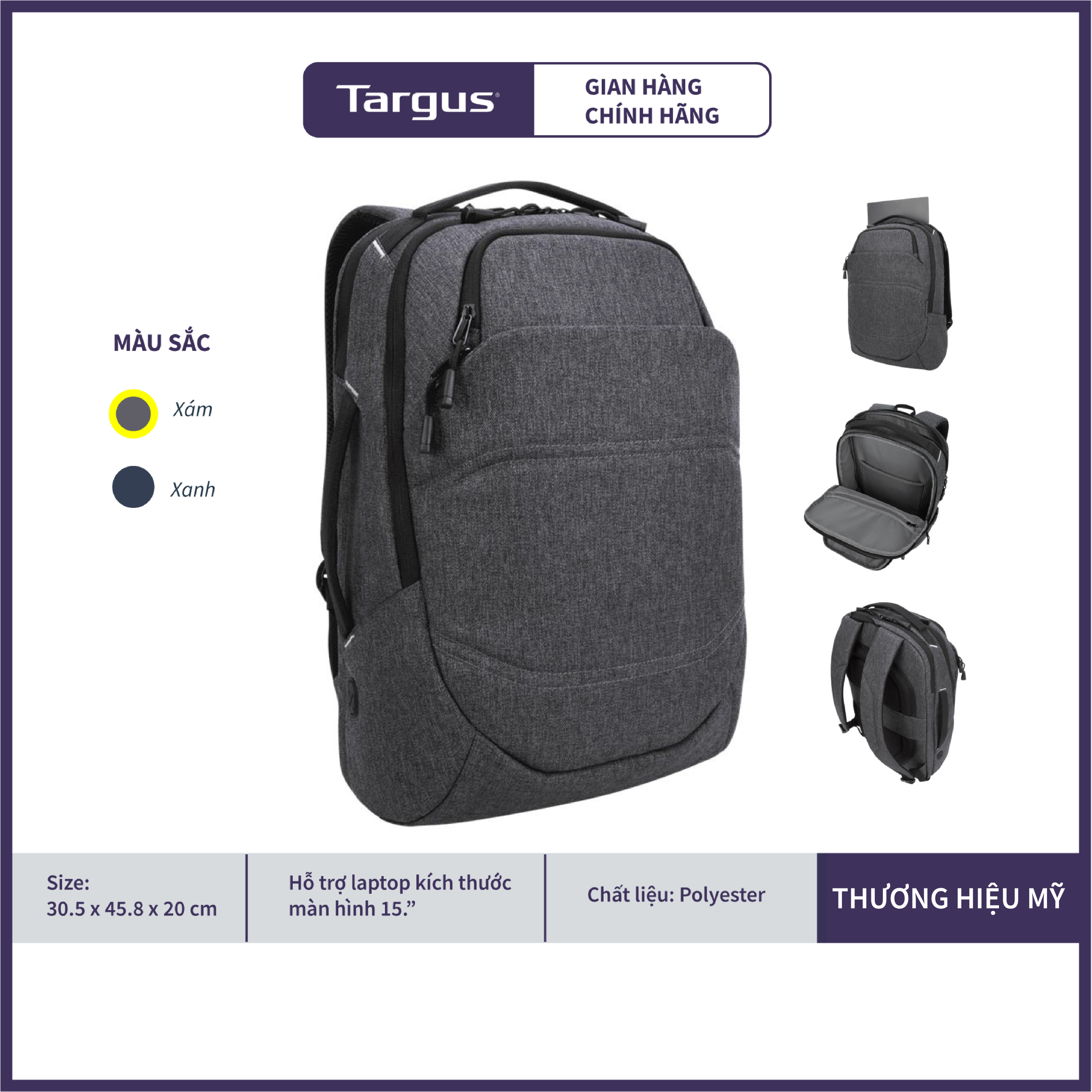Balo laptop thời trang targus tsb951 series groove x2 chống trượt 15 inch - hàng chính hãng