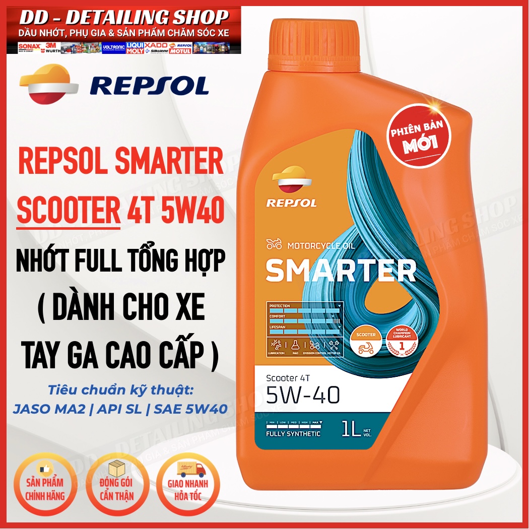 Repsol scooter 5w40 1lít , 100% tổng hợp, dầu nhớt repsol tay ga 5w40, chính hãng repsol, nhập khẩu indonesia. repsol smarter scooter 5w40 fully synthetic 1l