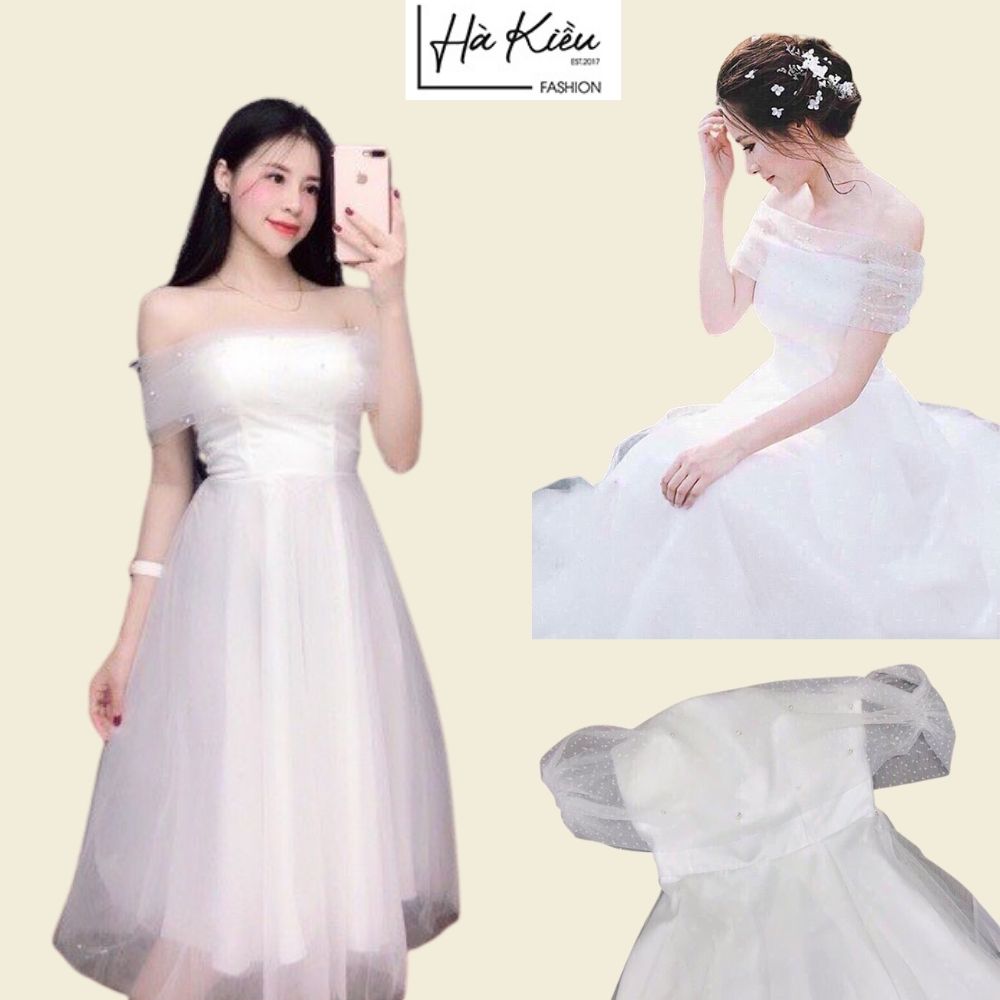 Váy xòe trắng đính hoa  V1578  Topvay Fashion