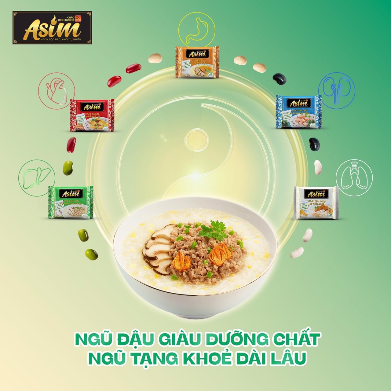 Cháo asim mix mùi ngũ vị đậu thùng 30 gói 72,73g. đủ 5 vị trong một thùng