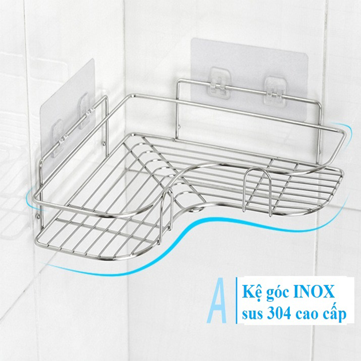 Kệ Góc Nhà Tắm INOX 201 sáng bóng không rỉ sét lắp đặt dán tường siêu chắc, Giá để đồ nhà tắm dính tường