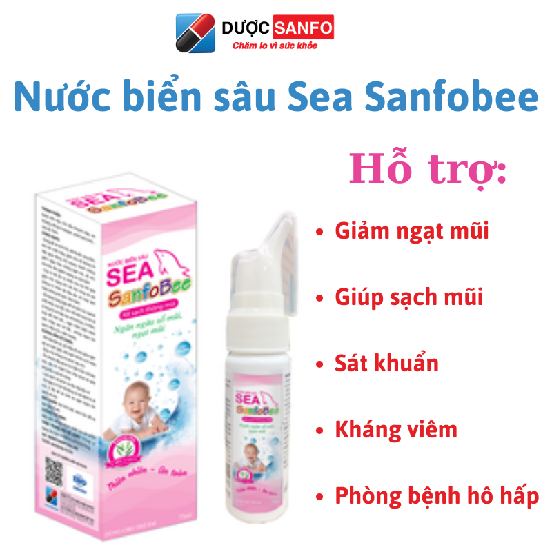 Nước biển sâu Sea Sanfobee ngăn ngừa sổ mũi, ngạt mũi, sát khuẩn, phòng bệnh đường hô hấp, lọ 75ml