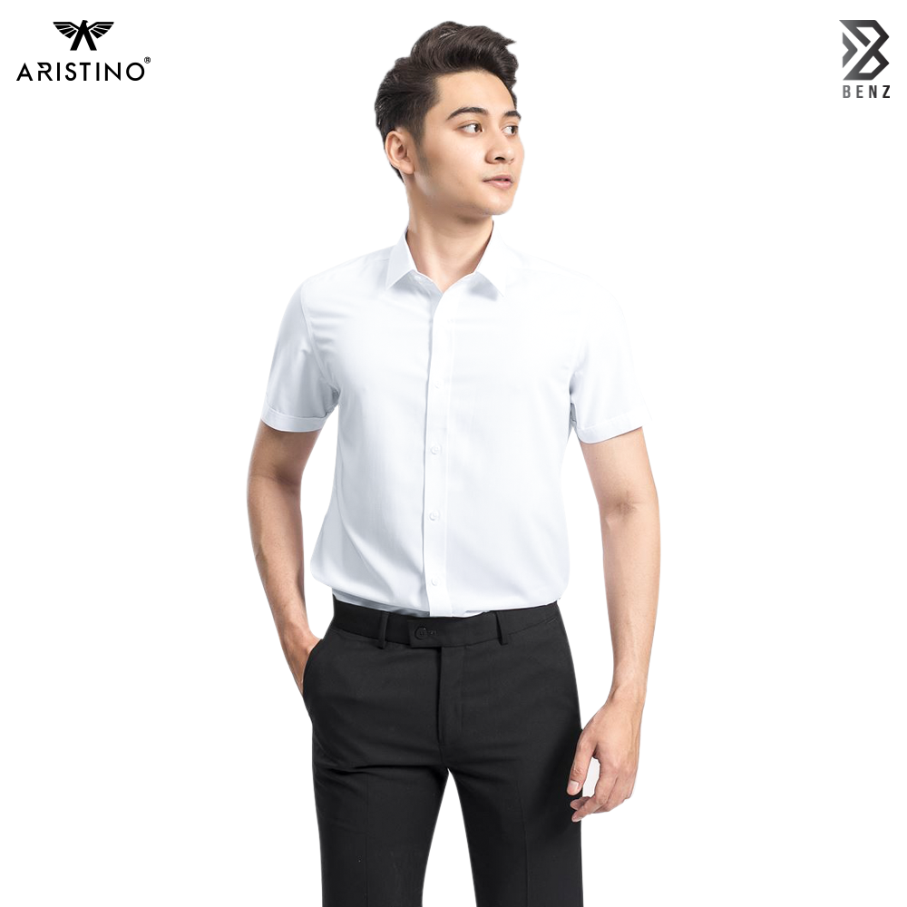 Áo sơ mi trắng nam tay ngắn bamboo Aristino, Benzmen ASSR03 slimfit, thiết kế thời trang, trẻ trung, phóng cách.