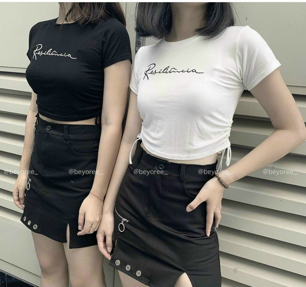 Áo thun nữ# Áo croptop dây rút hai bên in chữ
