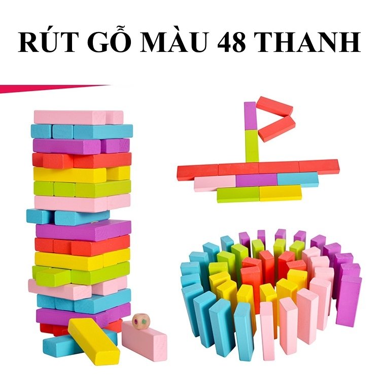 Đồ Chơi Rút Gỗ Màu, Rút Gỗ Số Loại Lớn Rút Gỗ Màu 48 Thanh Trò Chơi Trí Tuệ Nâng Cao Phát Triển Xúc Giác Thị Giác Đồ Chơi Trẻ Em Bằng Gỗ