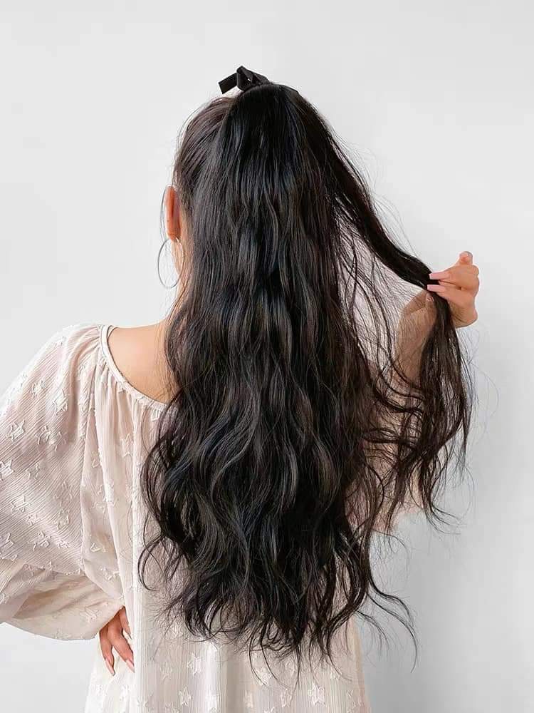 [ hàng loại 1, 60cm ] tóc giả nữ cột xù mì dài, tóc giả buộc, tóc giả xoăn sóng, tóc giả dài